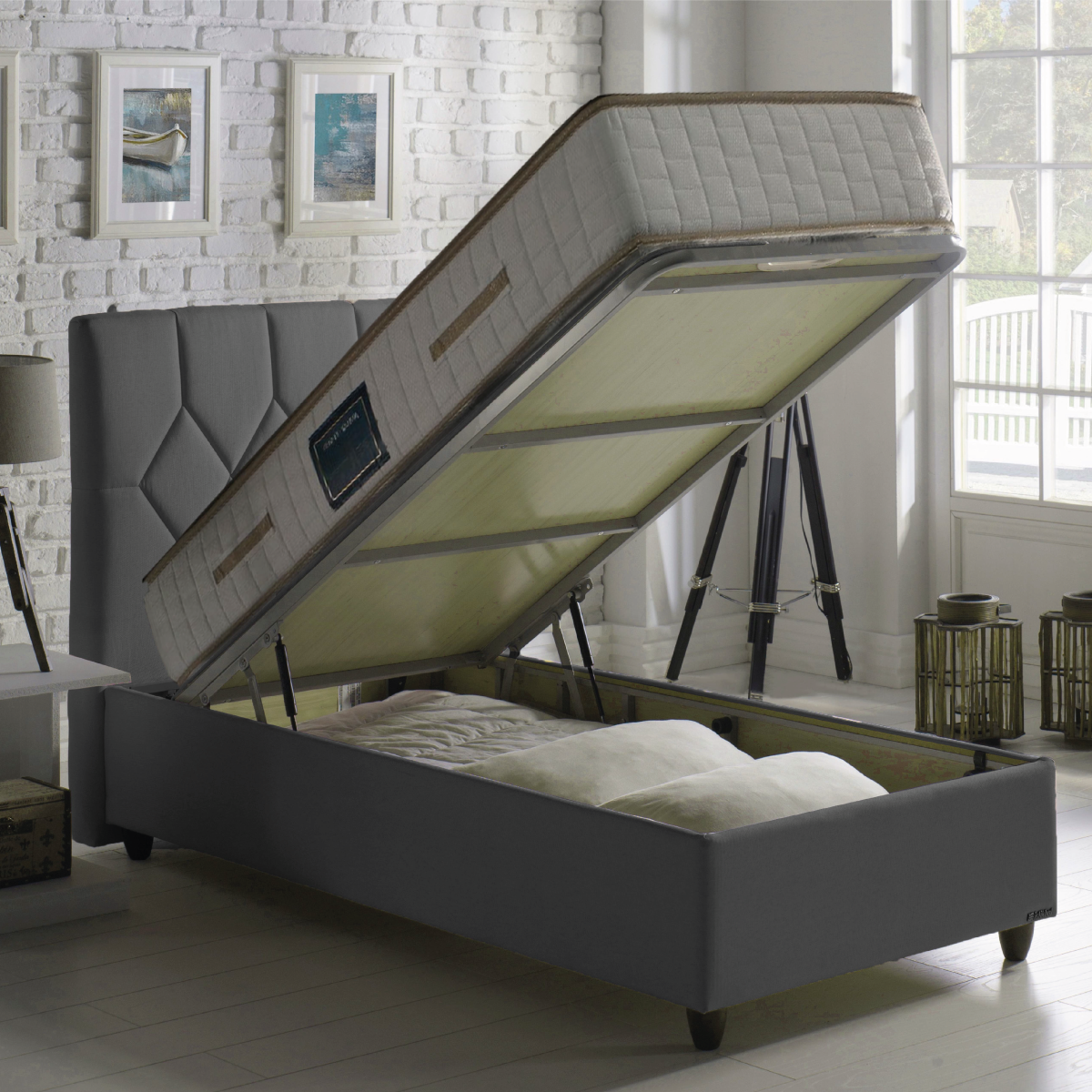 Bett Untergestell, Kopfteil und Unstress Matratze